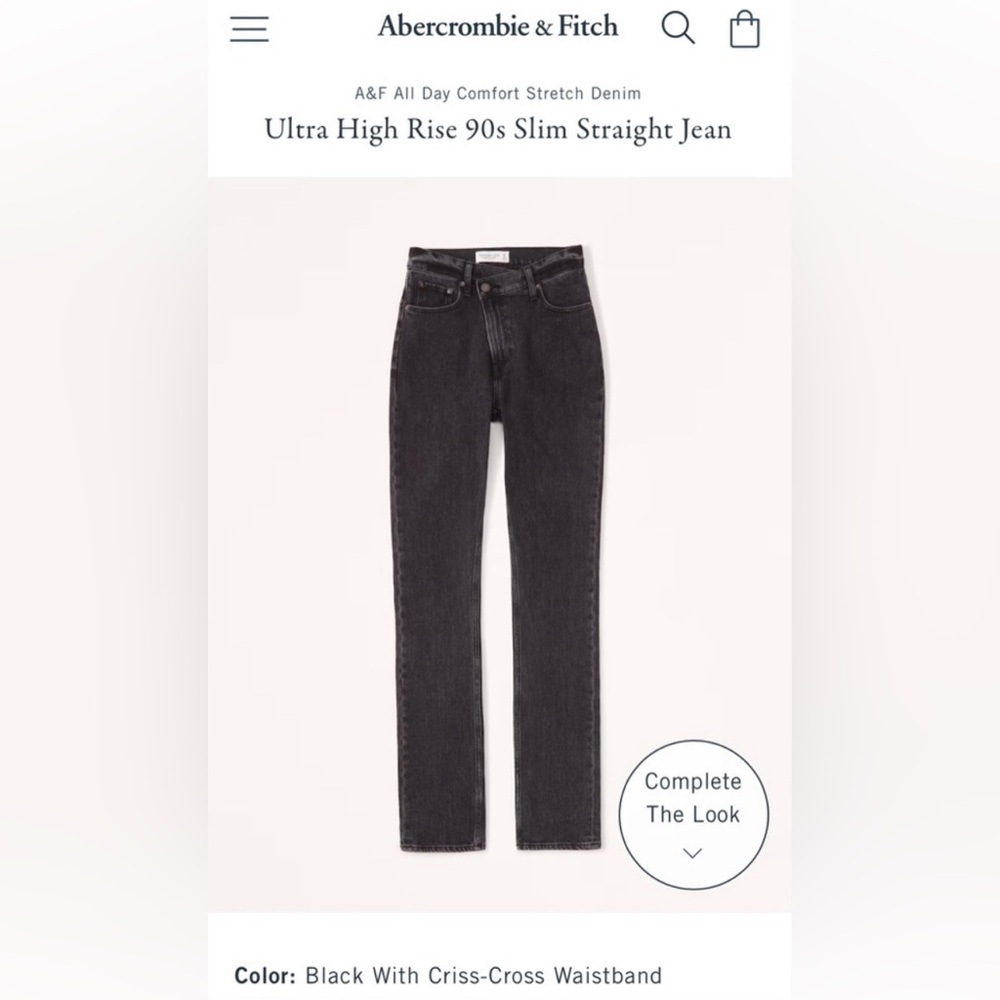 Abercrombie & Fitch Curve Love Ultra High Rise 90s Slim Straight JeanBlack28L/6L